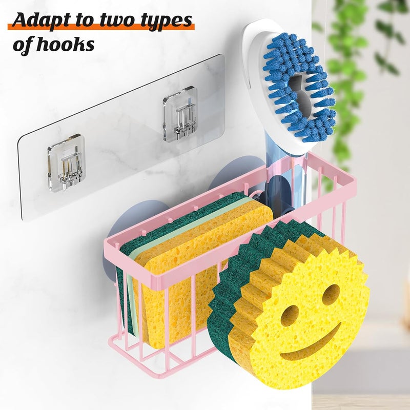 MURLONG Sponge Holder Smiley Face,Sink Caddy,Sink Organizer with 2 Suction Cups/1 Adhesive Strips,Designed for Sponge,Soap,Dish Brush,Scrubber - Pink - Image 3